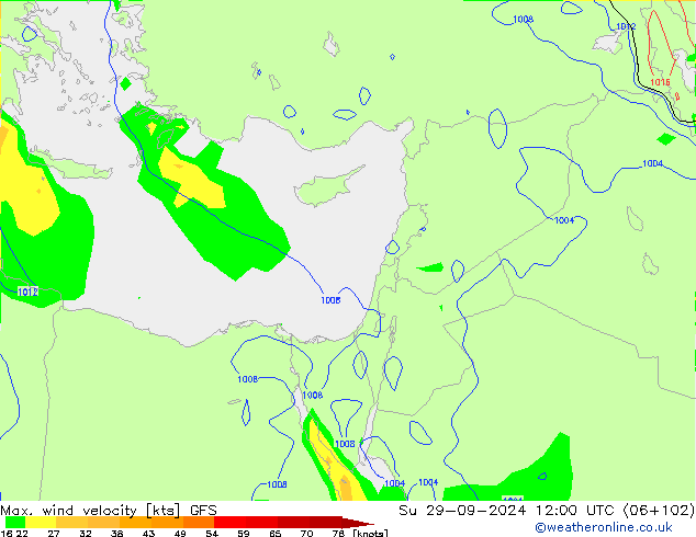 Max. wind velocity GFS dim 29.09.2024 12 UTC