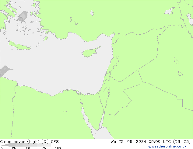 nuvens (high) GFS Qua 25.09.2024 09 UTC