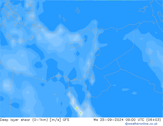 Deep layer shear (0-1km) GFS  25.09.2024 09 UTC