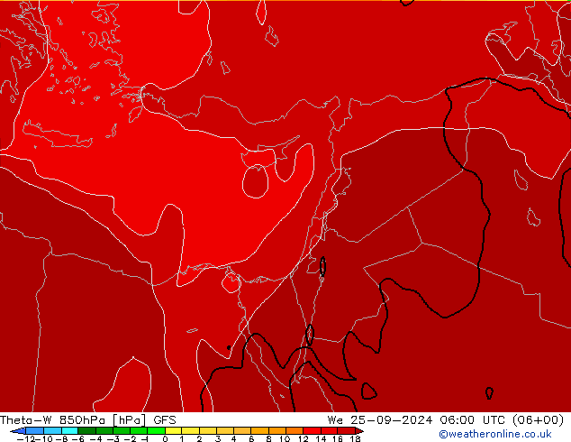 Theta-W 850гПа GFS ср 25.09.2024 06 UTC