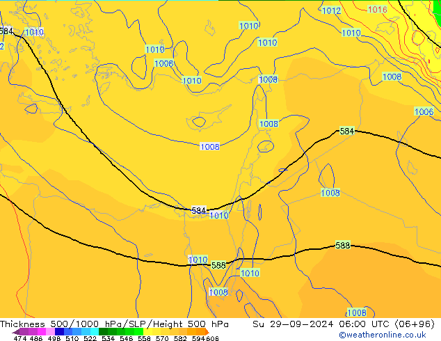 Espesor 500-1000 hPa GFS dom 29.09.2024 06 UTC