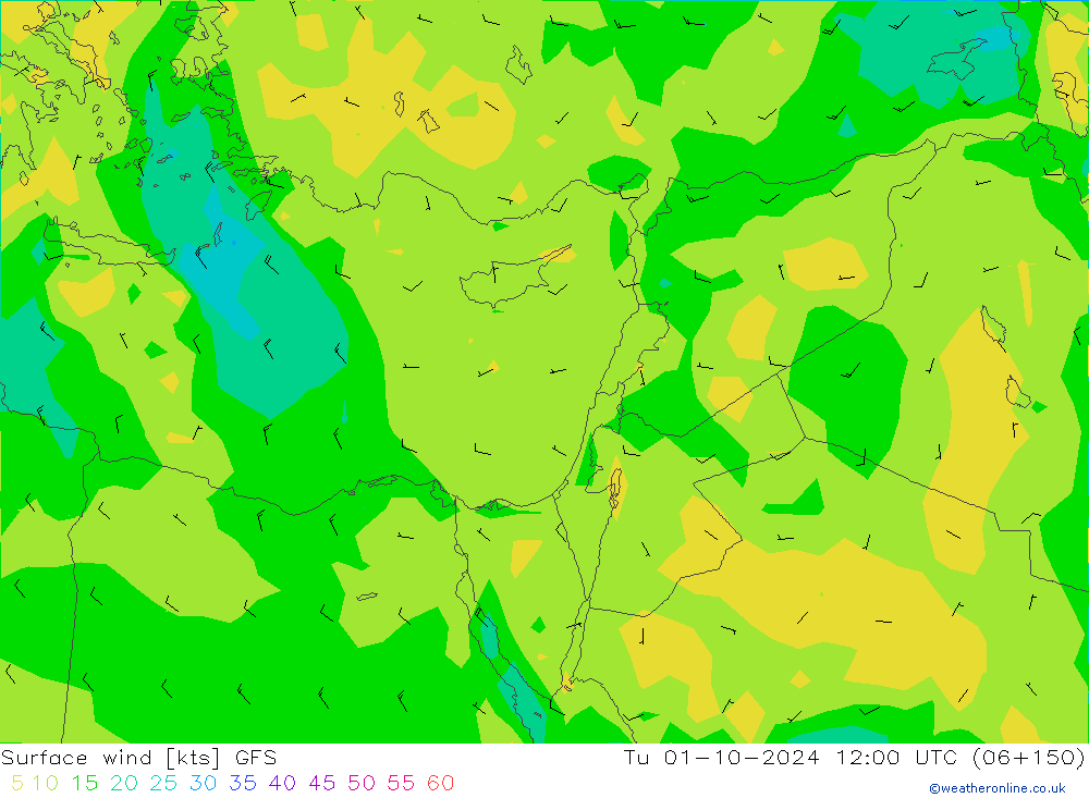 Surface wind GFS Tu 01.10.2024 12 UTC