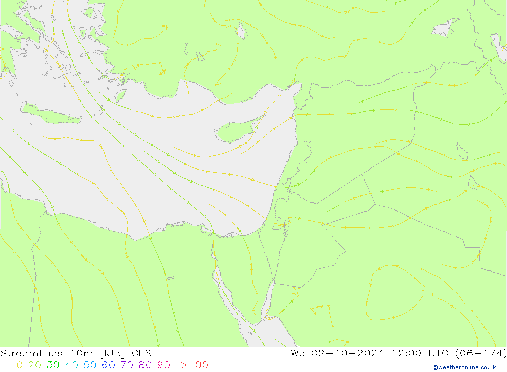 Stroomlijn 10m GFS wo 02.10.2024 12 UTC