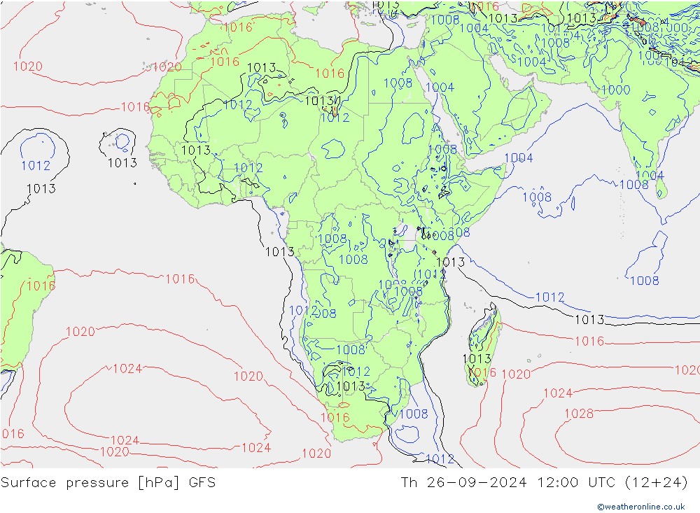 Atmosférický tlak GFS Čt 26.09.2024 12 UTC