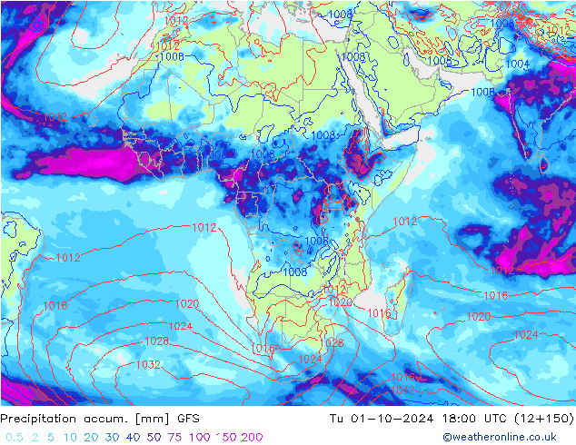 Totale neerslag GFS di 01.10.2024 18 UTC