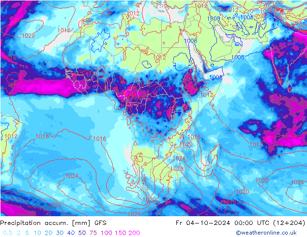 Precipitation accum. GFS пт 04.10.2024 00 UTC