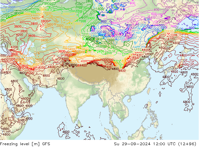 Freezing level GFS Su 29.09.2024 12 UTC