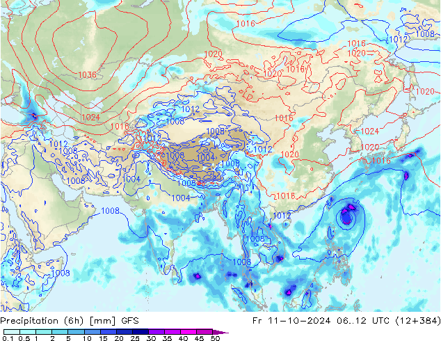 Yağış (6h) GFS Cu 11.10.2024 12 UTC