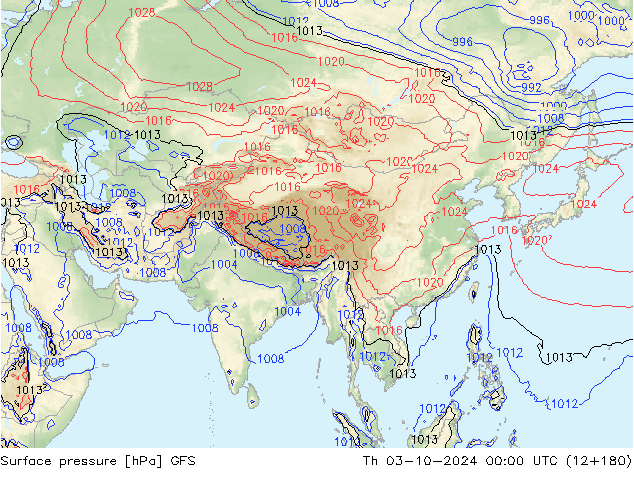 Presión superficial GFS jue 03.10.2024 00 UTC