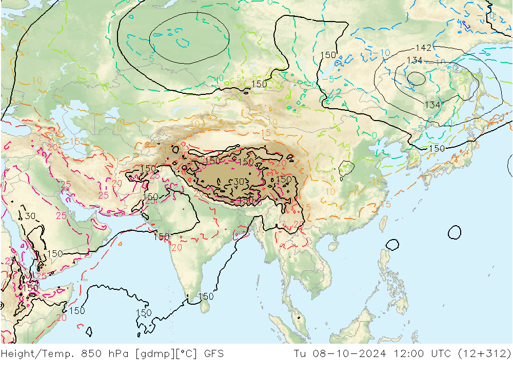 Z500/Rain (+SLP)/Z850 GFS вт 08.10.2024 12 UTC