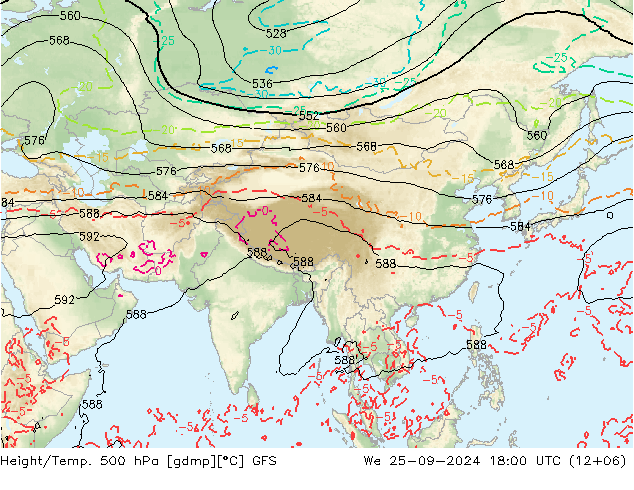 Z500/Rain (+SLP)/Z850 GFS Mi 25.09.2024 18 UTC