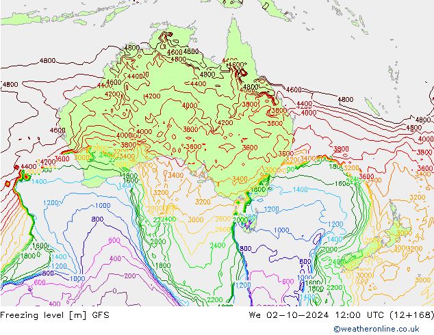 Freezing level GFS mié 02.10.2024 12 UTC