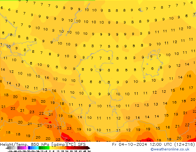 Height/Temp. 850 hPa GFS Fr 04.10.2024 12 UTC