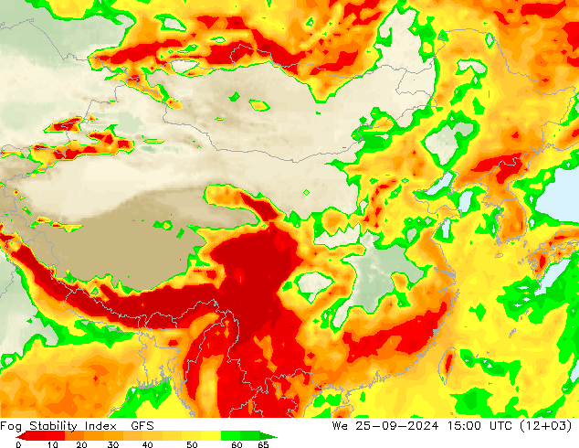 Fog Stability Index GFS śro. 25.09.2024 15 UTC