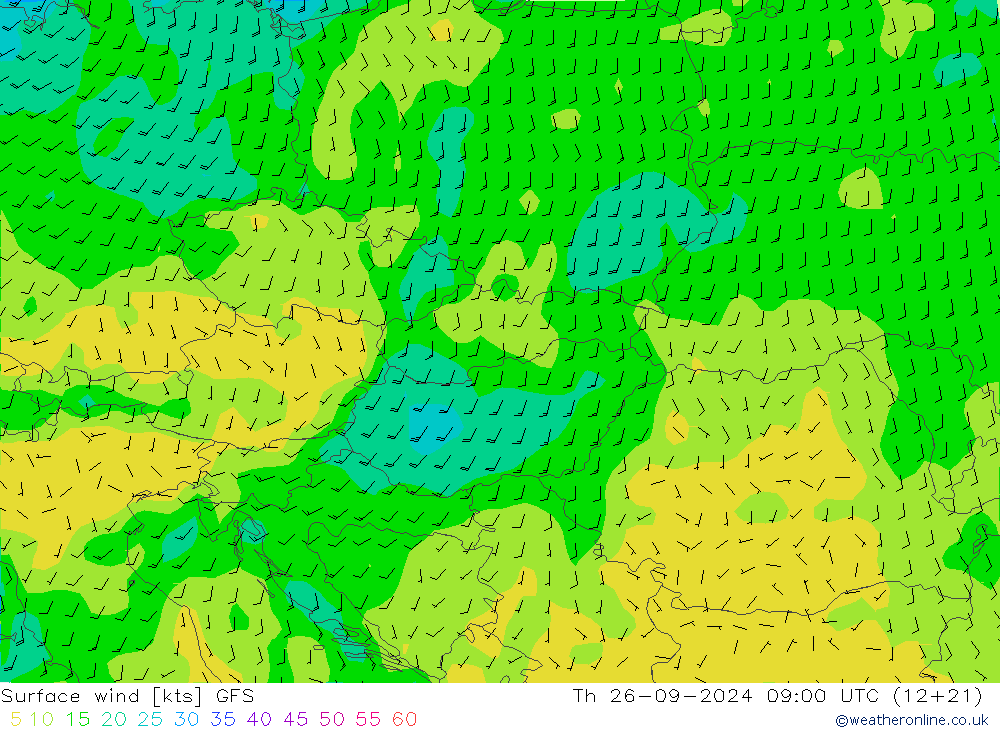 Surface wind GFS Th 26.09.2024 09 UTC