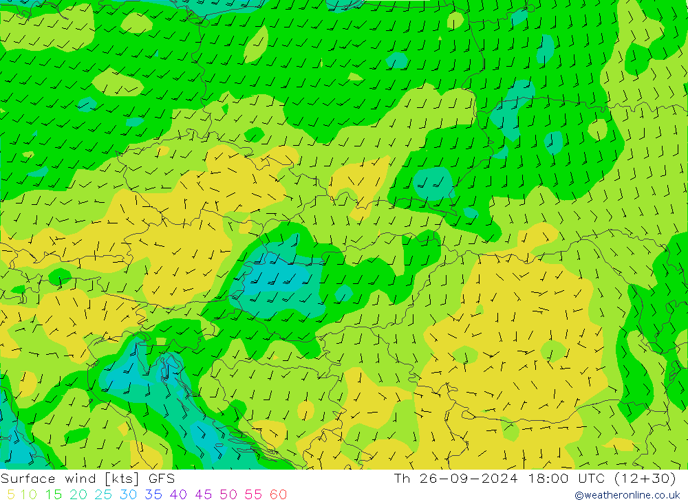 Vento 10 m GFS Qui 26.09.2024 18 UTC