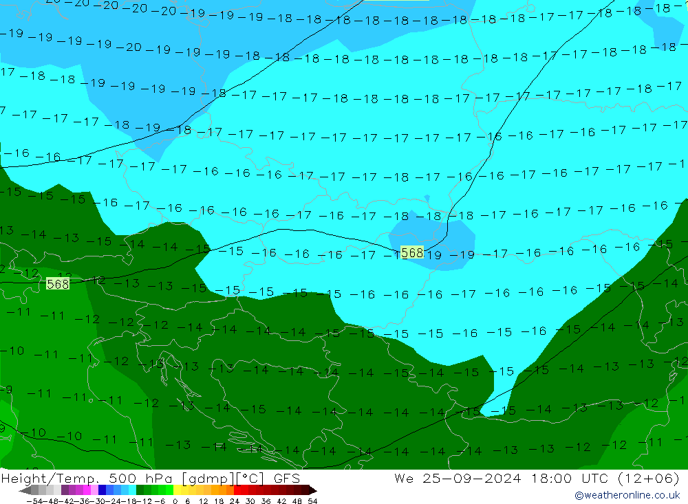 Hoogte/Temp. 500 hPa GFS wo 25.09.2024 18 UTC