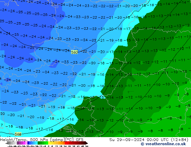 Z500/Rain (+SLP)/Z850 GFS  29.09.2024 00 UTC