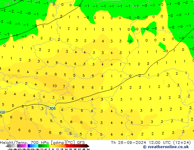 Yükseklik/Sıc. 700 hPa GFS Per 26.09.2024 12 UTC