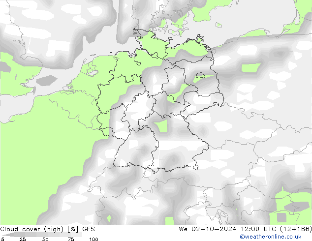 Cloud cover (high) GFS We 02.10.2024 12 UTC