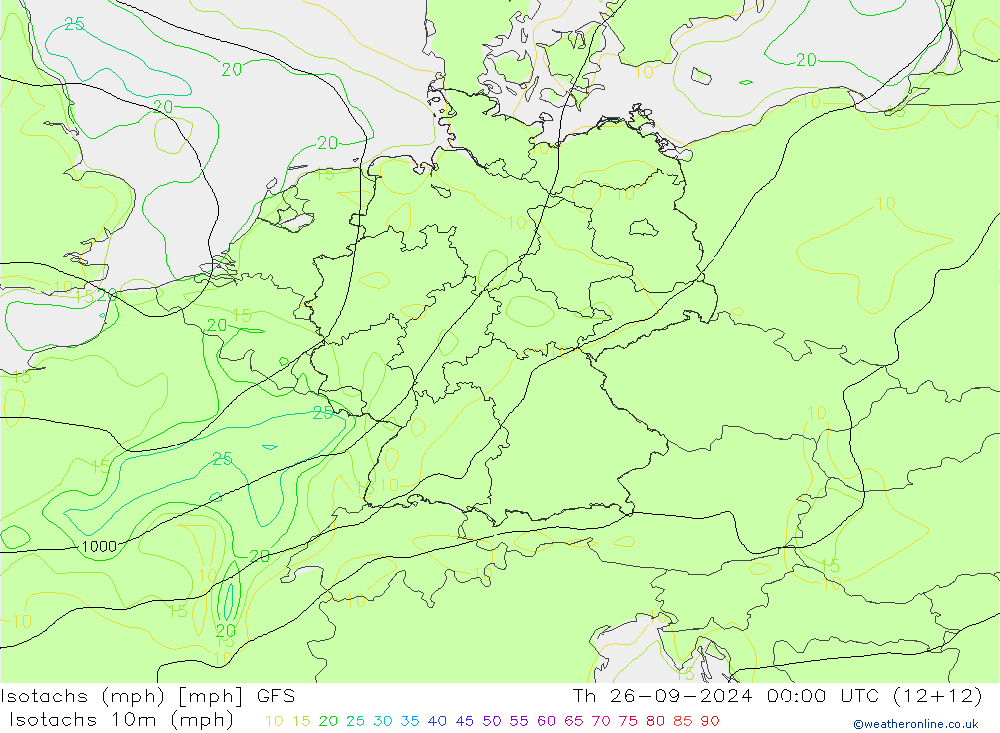 Izotacha (mph) GFS czw. 26.09.2024 00 UTC