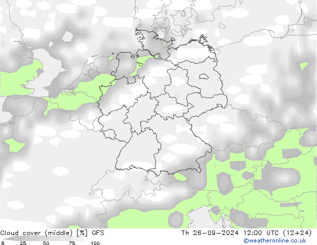 Cloud cover (middle) GFS Th 26.09.2024 12 UTC