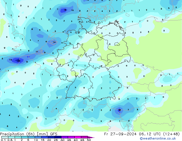 Precipitazione (6h) GFS ven 27.09.2024 12 UTC