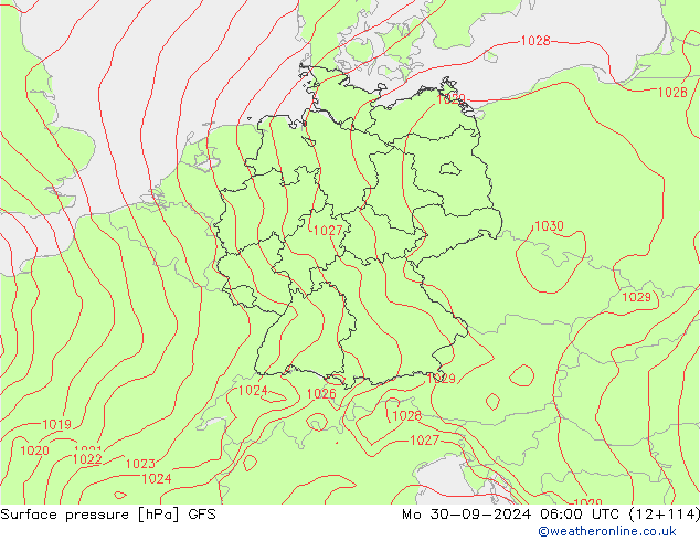 Surface pressure GFS Mo 30.09.2024 06 UTC