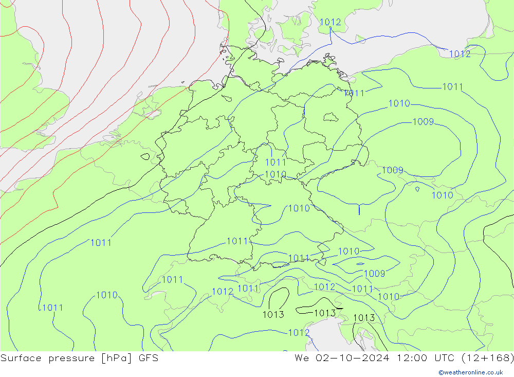 Surface pressure GFS We 02.10.2024 12 UTC