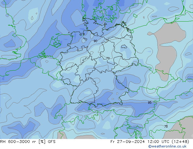 RH 600-3000 m GFS Sex 27.09.2024 12 UTC