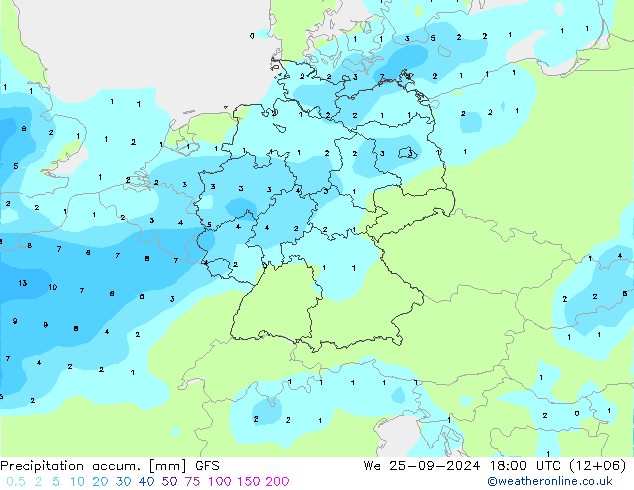 Precipitation accum. GFS mer 25.09.2024 18 UTC