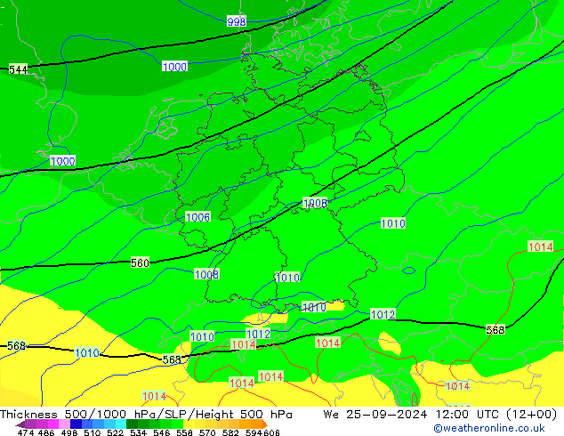 Thck 500-1000hPa GFS Qua 25.09.2024 12 UTC