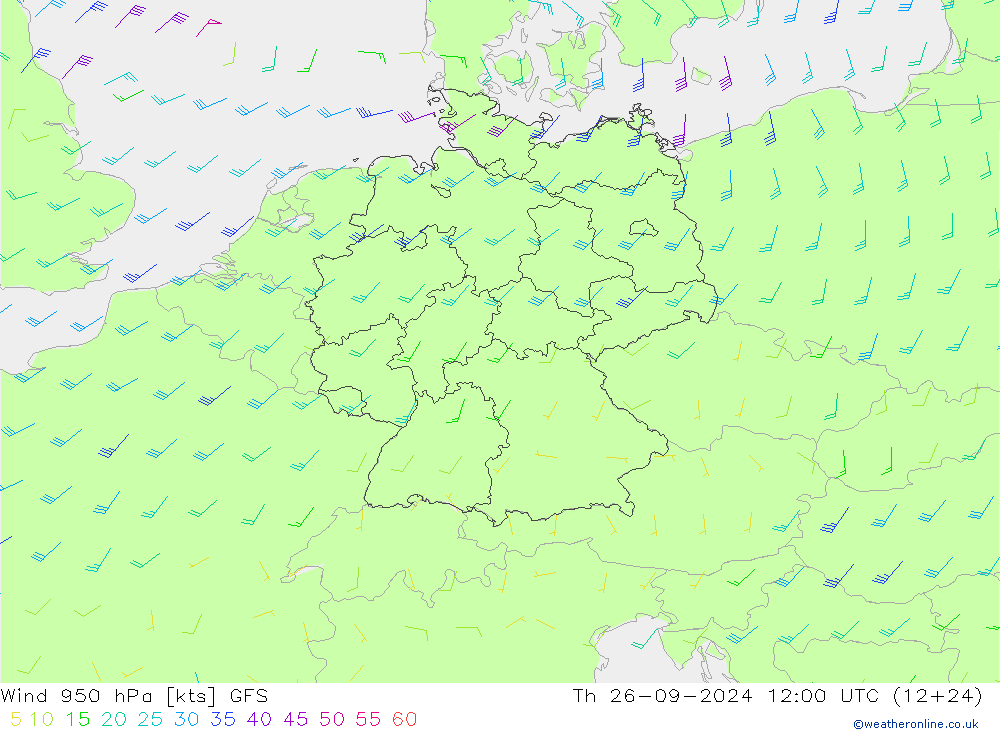 Vento 950 hPa GFS Qui 26.09.2024 12 UTC