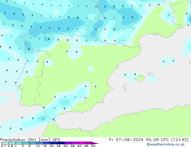 Précipitation (6h) GFS ven 27.09.2024 06 UTC