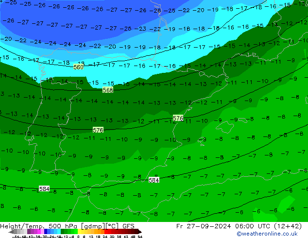 Height/Temp. 500 hPa GFS ven 27.09.2024 06 UTC