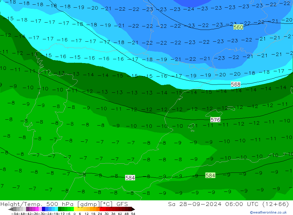 Z500/Rain (+SLP)/Z850 GFS sam 28.09.2024 06 UTC