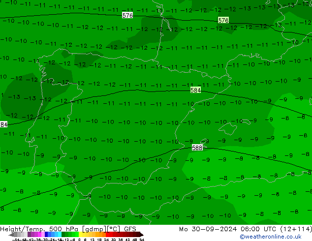 Z500/Rain (+SLP)/Z850 GFS lun 30.09.2024 06 UTC