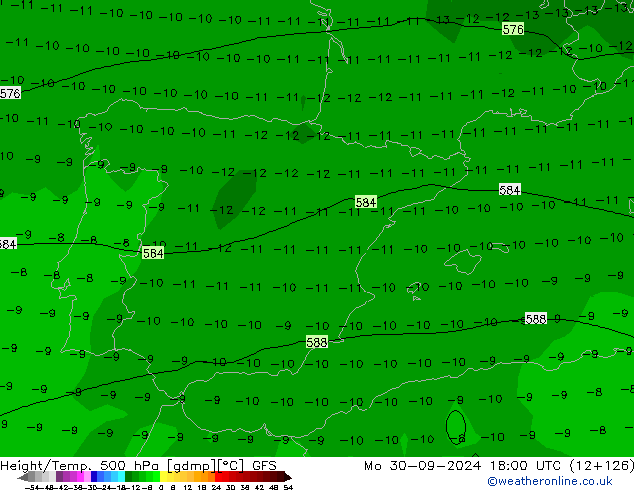 Z500/Rain (+SLP)/Z850 GFS lun 30.09.2024 18 UTC