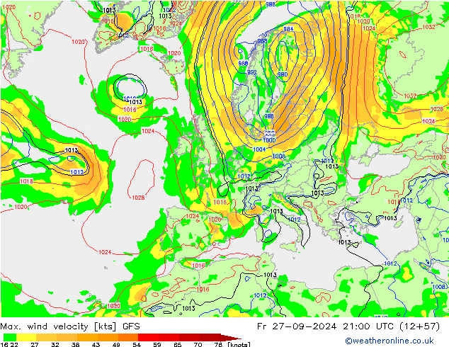 Windböen GFS Fr 27.09.2024 21 UTC