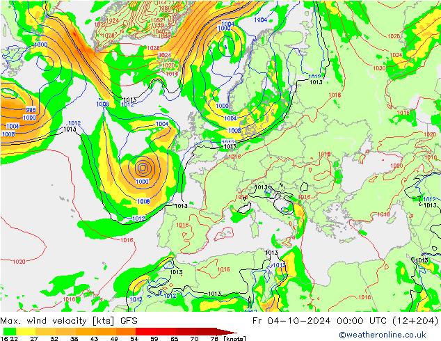 Max. wind velocity GFS vie 04.10.2024 00 UTC