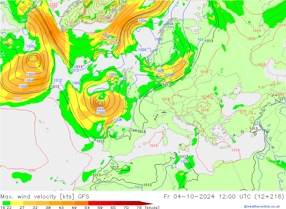 Max. wind velocity GFS vie 04.10.2024 12 UTC