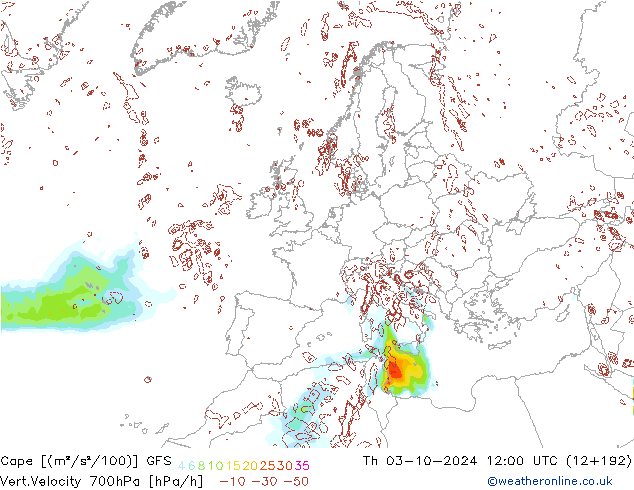 Cape GFS gio 03.10.2024 12 UTC