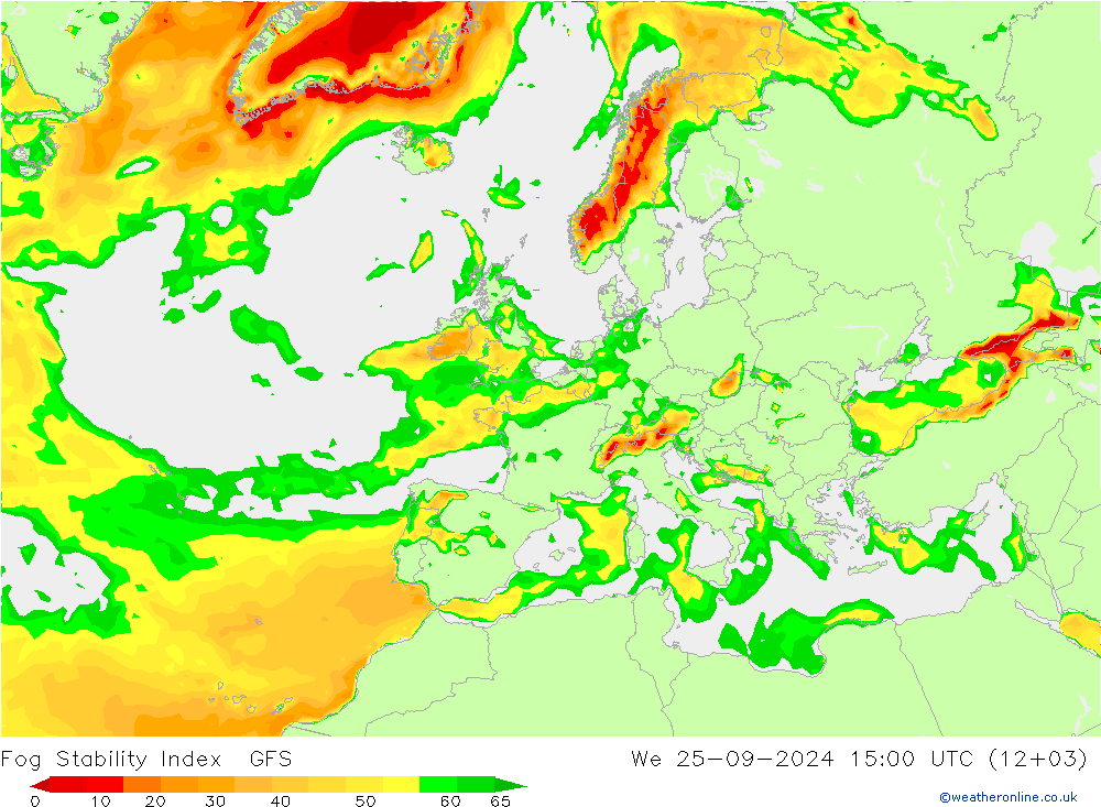 Fog Stability Index GFS śro. 25.09.2024 15 UTC