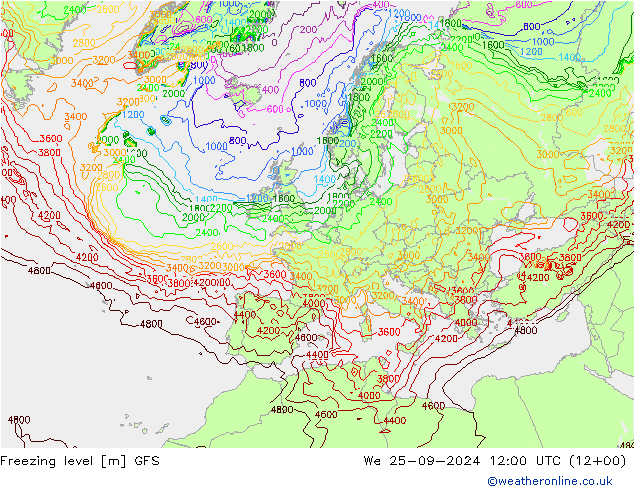 Freezing level GFS mié 25.09.2024 12 UTC