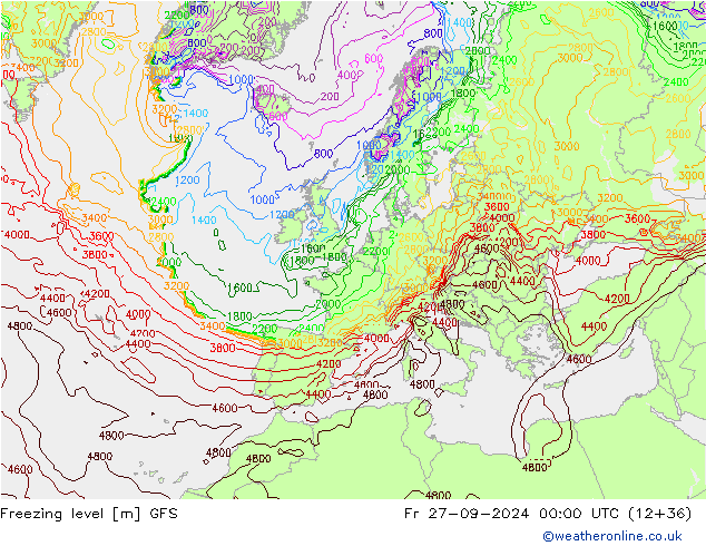 Freezing level GFS Fr 27.09.2024 00 UTC