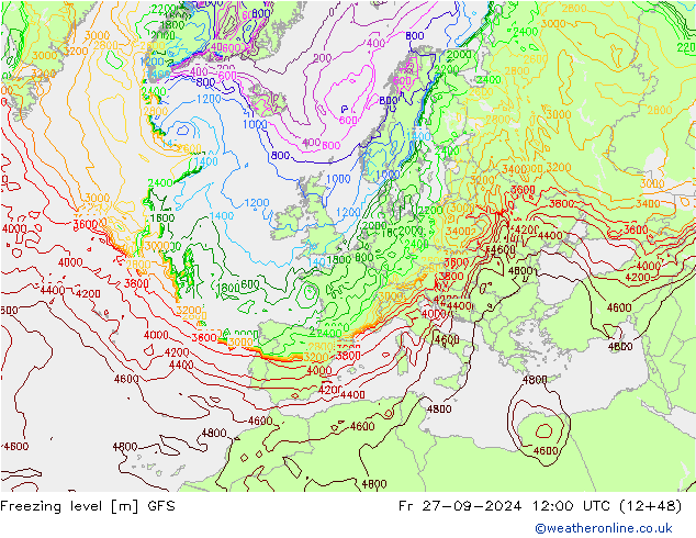 Freezing level GFS Fr 27.09.2024 12 UTC