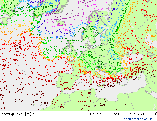 Isotherme 0° GFS lun 30.09.2024 12 UTC