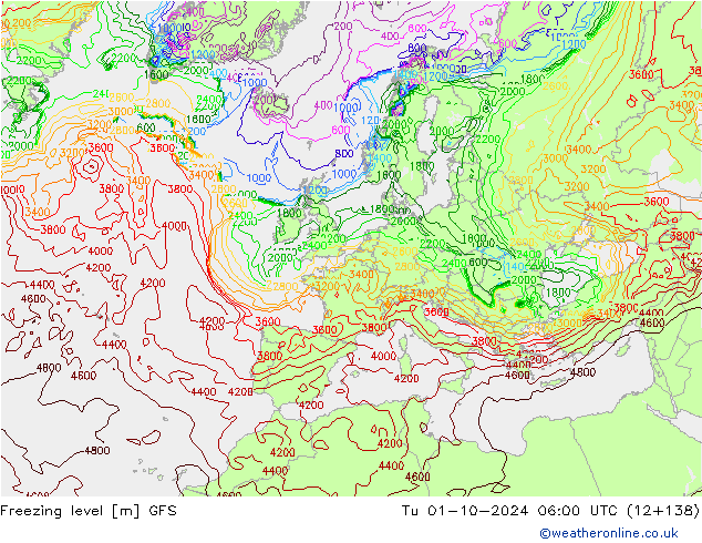 Isoterma de zero graus GFS Ter 01.10.2024 06 UTC