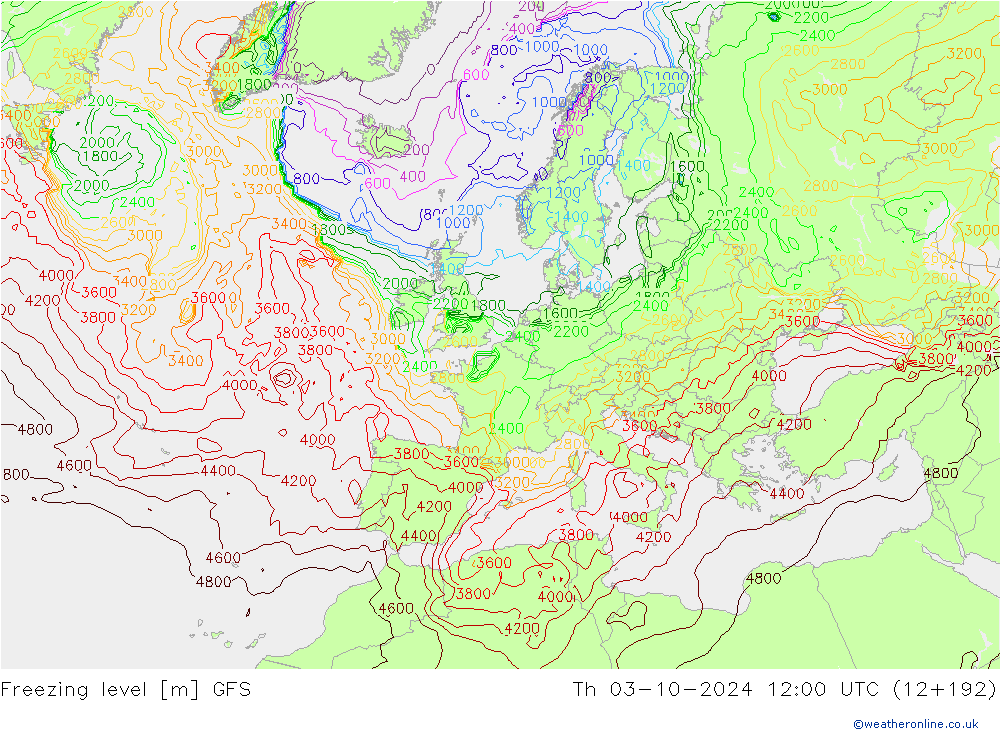 Frostgrenze GFS Do 03.10.2024 12 UTC