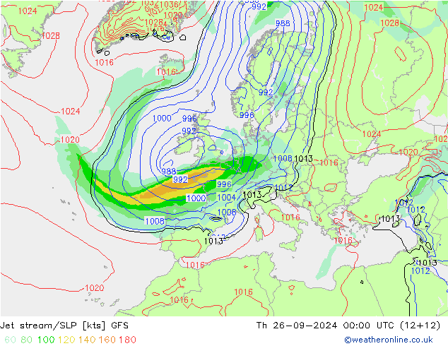 Jet stream GFS Qui 26.09.2024 00 UTC